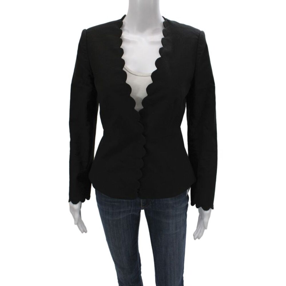 Rebecca Taylor Women Basic Jacket Black Open Front Long Sleeve Cotton Size 0